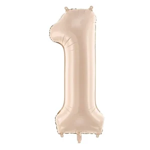 Party Deco Folie Ballon | Nummer 1 Pastel Beige